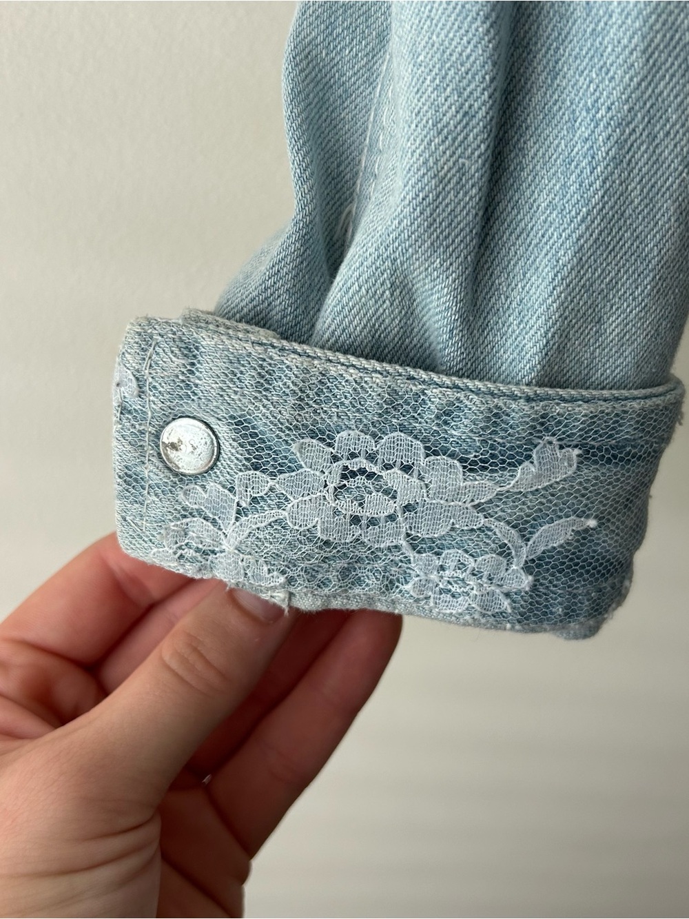 Vintage Coastal Cowgirl Western Pulse by Aero Denim Lace Jacket Blue White L - Picture 10 of 16